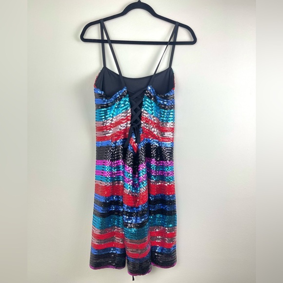 WAYF Sequin Sparkly Mini Dress, 2X XXL Plus Size Adjustable Lace Up Red Blue - Picture 6 of 10